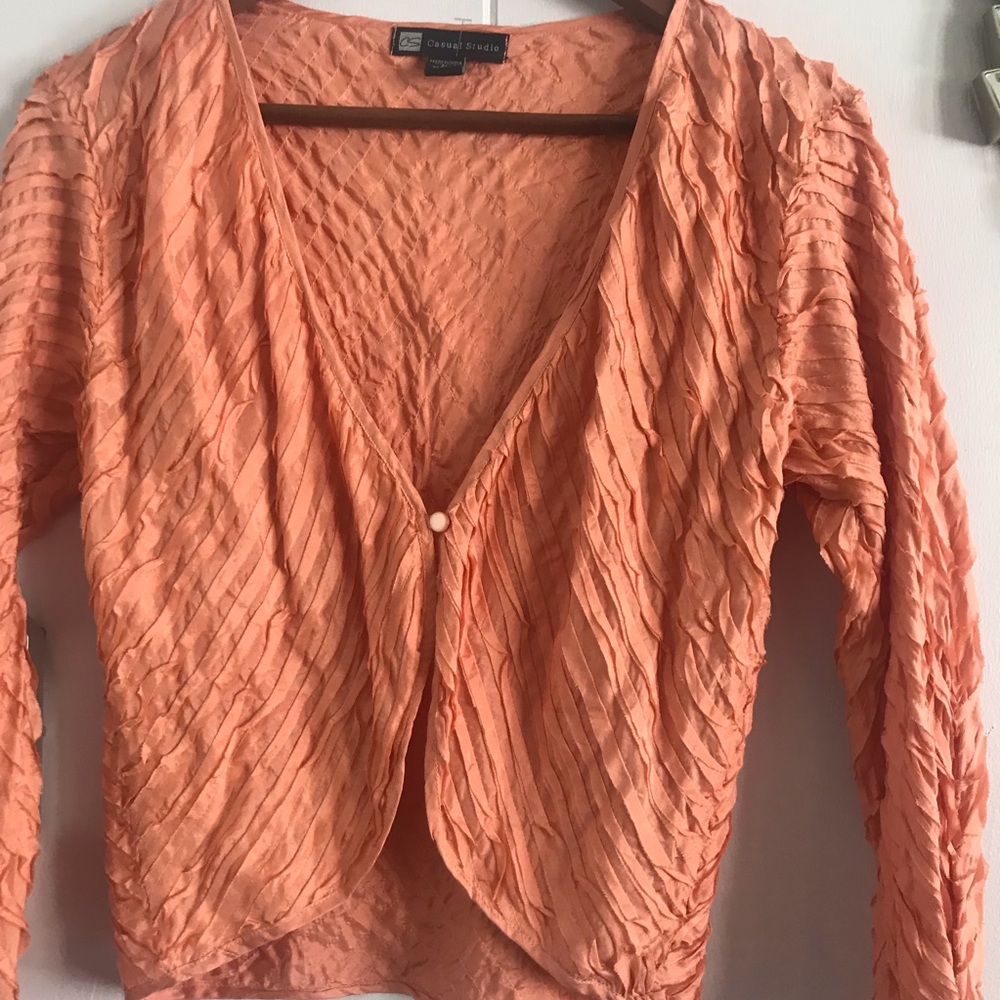 Casual Studio Peach Silk Ruffle Cardigan - Picture 7 of 8
